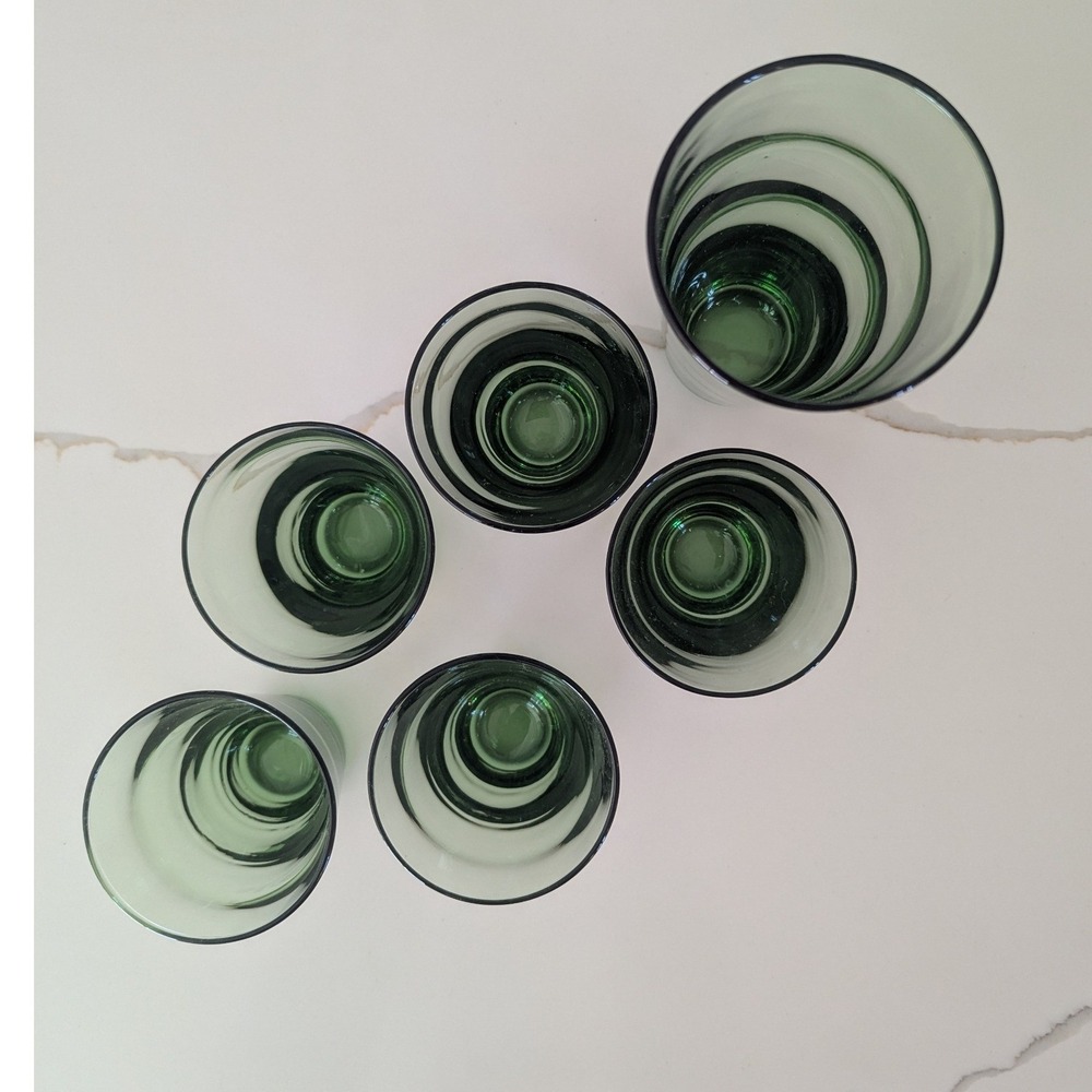 Vtg Libbey Green Glass Tumbler and Juice Glasses Set of 6 MCM Bark Texture
